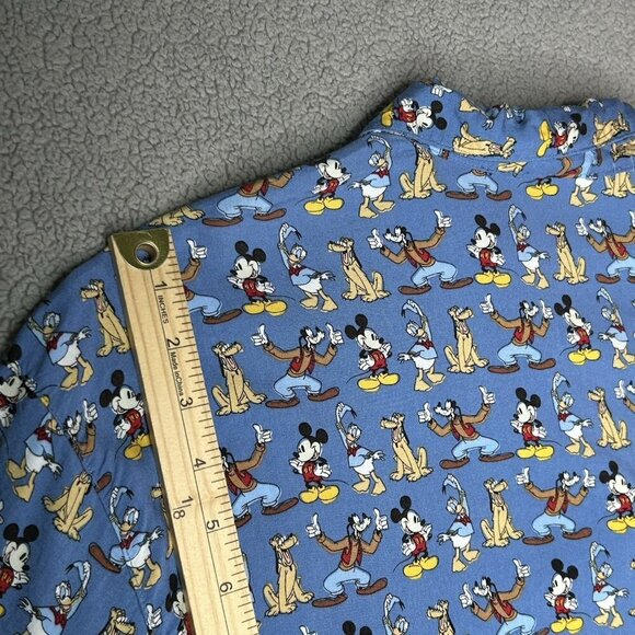 Vintage Disney Store Shirt Mens Large Blue Rayon Hawaiian Mickey Goofy Daffy L - Picture 8 of 9